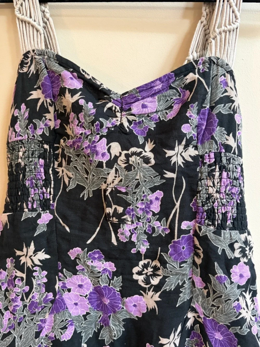 Free People Y2K Vintage Cotton Linen Purple Black Mini Dress Whimsigoth Cottage